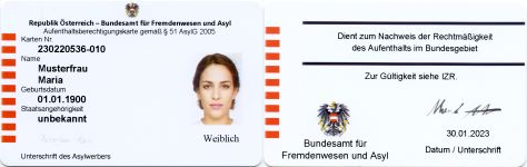 Aufenthaltsberechtigungskarte (weiße Karte)