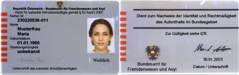 Karte für subsidiär Schutzberechtigte (graue Karte)