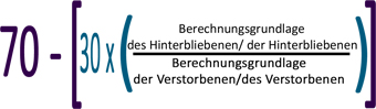 70 - 30 x (Berechnungsgrundlage der Hinterbliebenen/des Hinterbliebenen  / Berechnungsgrundlage der Verstorbenen/des Verstobenen)